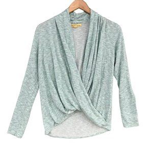 Mesh & Lace Blouse Womens Heathered Green V Neck Long Sleeve Top Size S